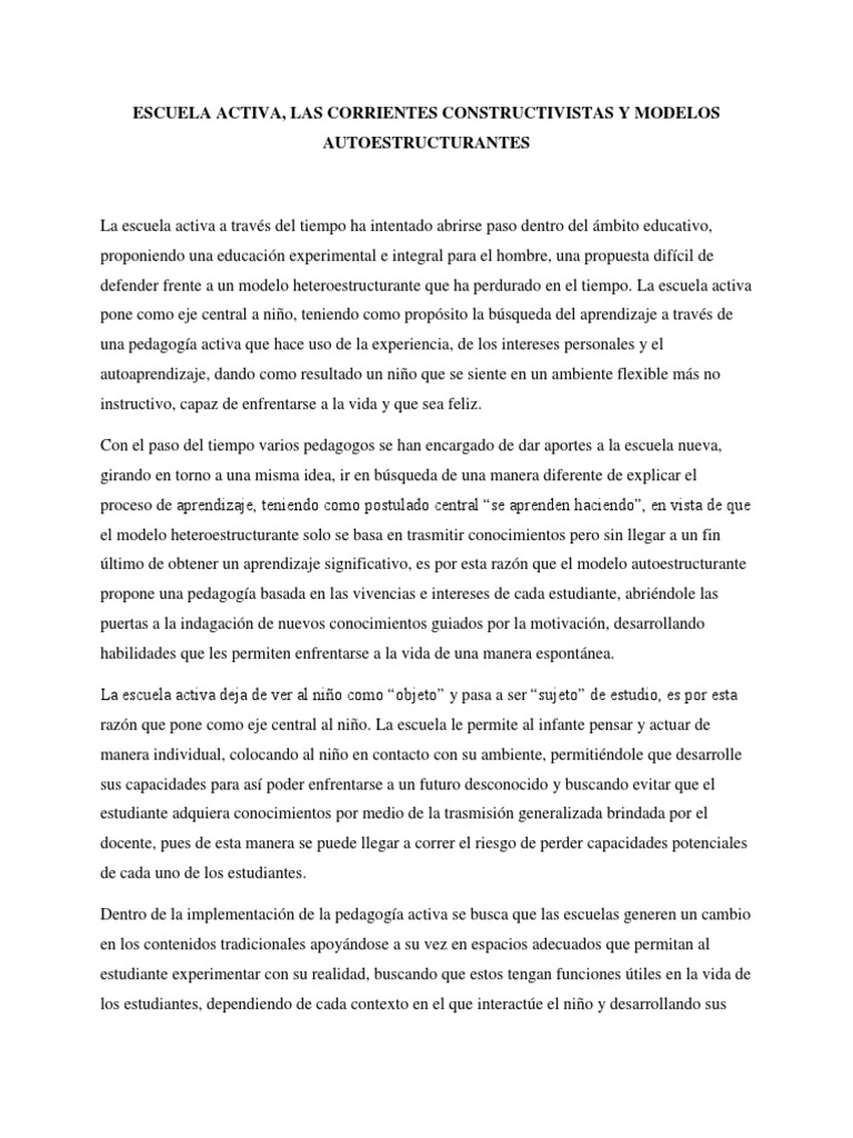 Escuela Activa y Modelos Autoestructurantes | PDF | Constructivismo ...