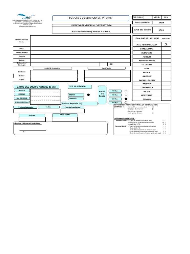 Solicitud de Servicio de Internet | PDF | Internet | Tecnología digital
