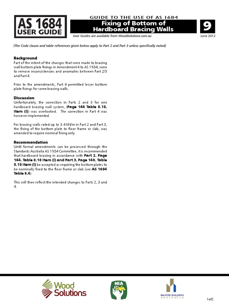 User Guide Fixing of Bottom of Hardboard Bracing Walls PDF Government Business