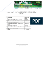 Presupuesto de Cambio de Letrero Entrada de La Pampa