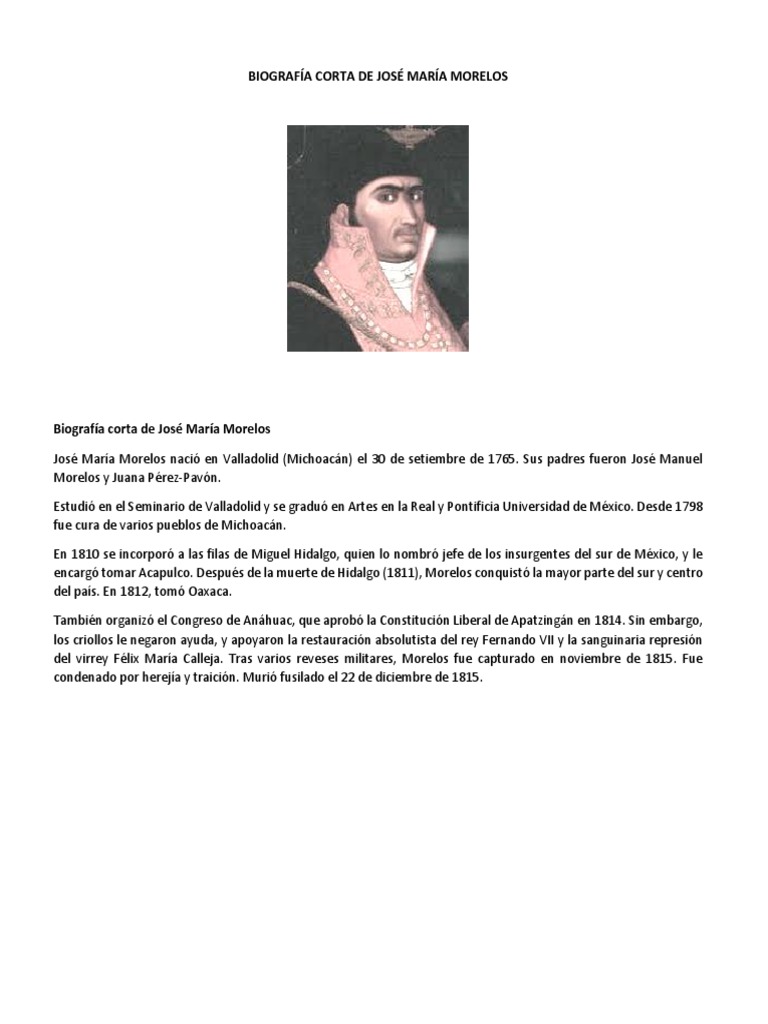 Biografía Corta de José María Morelos