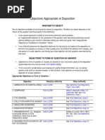 Objections Appropriate at Deposition