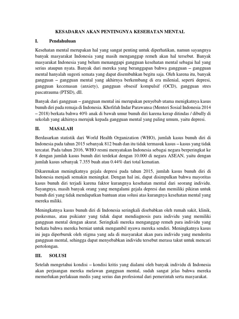 Essay Tentang Kesehatan Mental