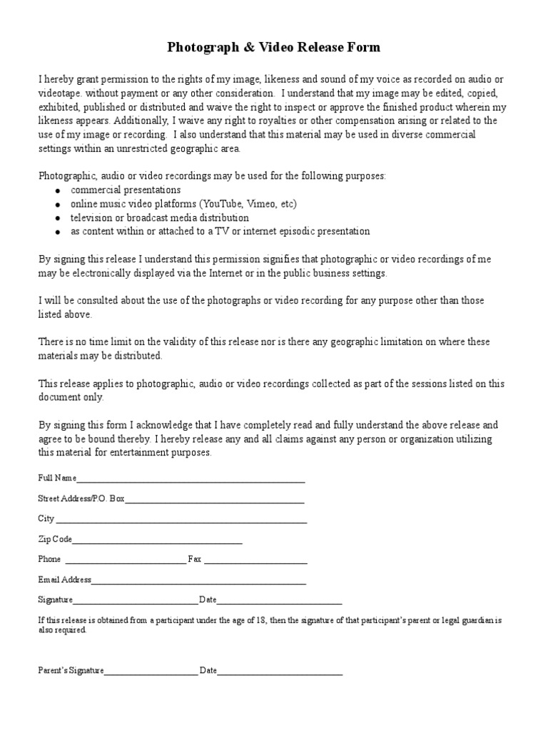 Photograph Video Release Form | PDF