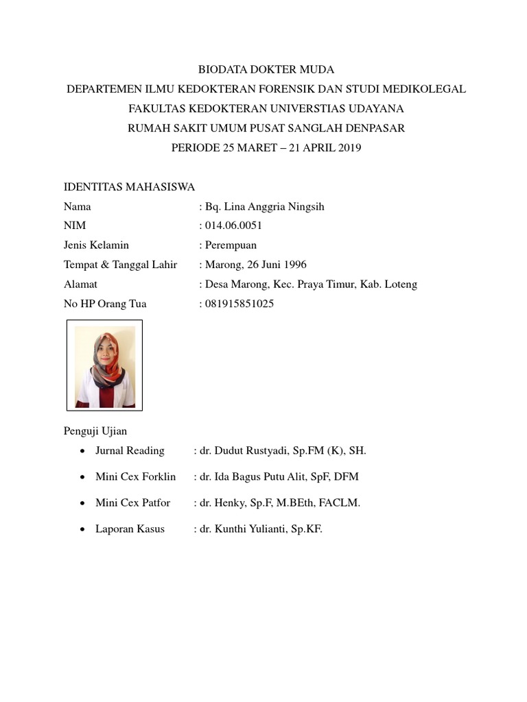 Biodata Dokter Muda Forensik - Bq. Lina | PDF