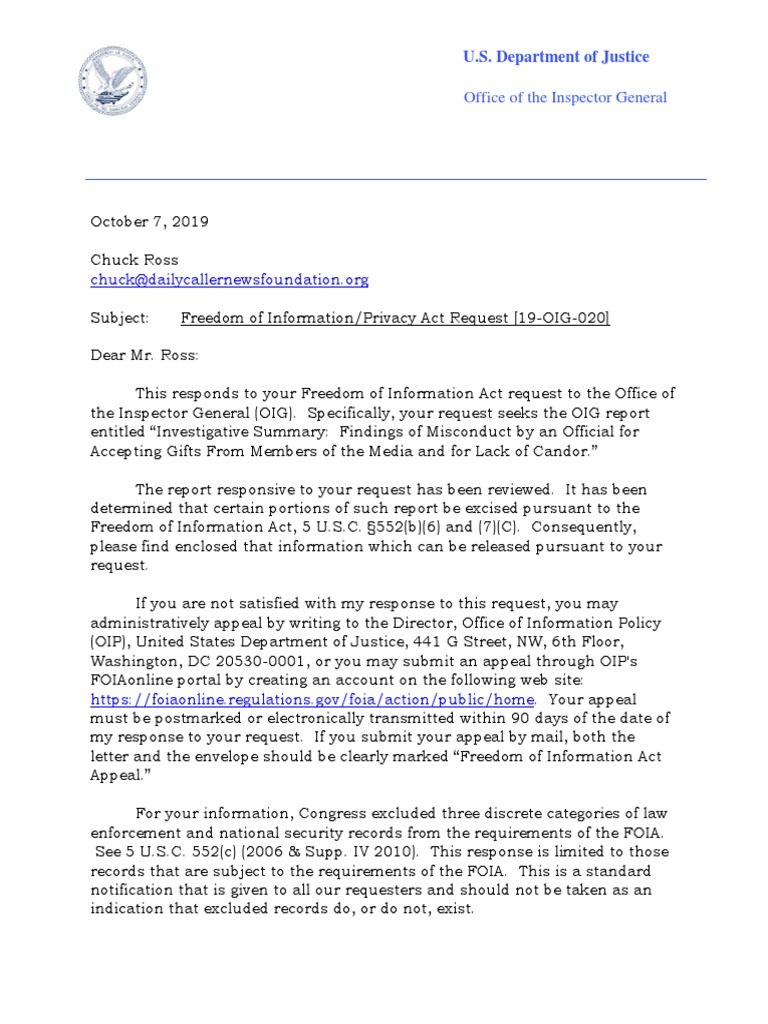 OIG Report on Media Misconduct Findings | PDF | Freedom Of Information ...