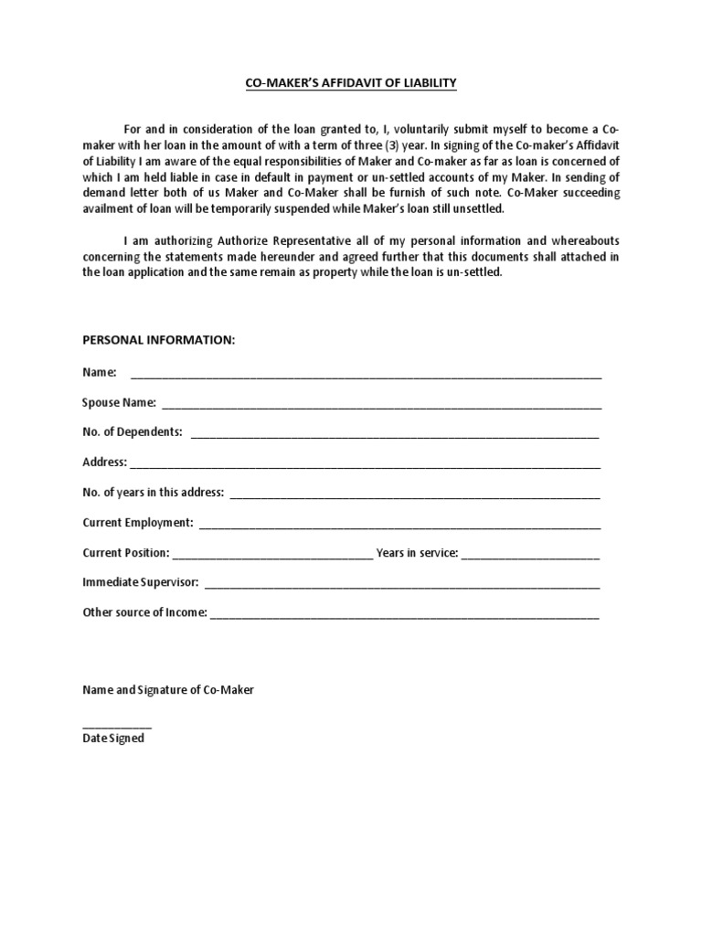 Co-Maker's Affidavit of Liability | PDF | Law