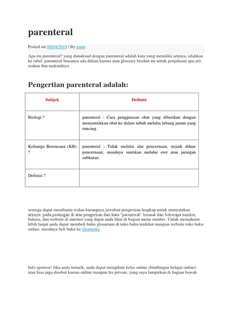Pengertian Parenteral Adalah PDF