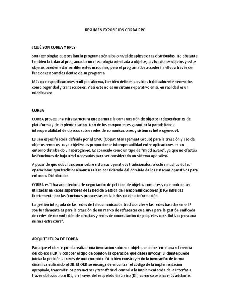 CORBA y RPC: Middleware para Apps Distribuidas | PDF | Arquitectura de ...