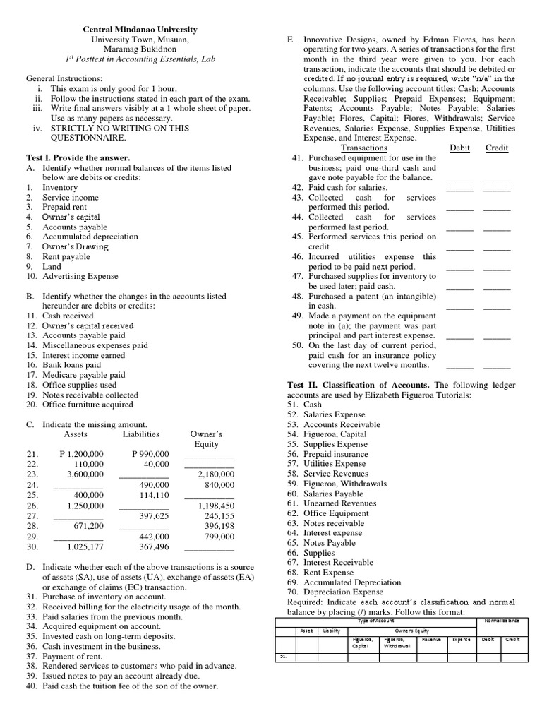 Accounting Essentials Exam | PDF | Debits And Credits | Expense