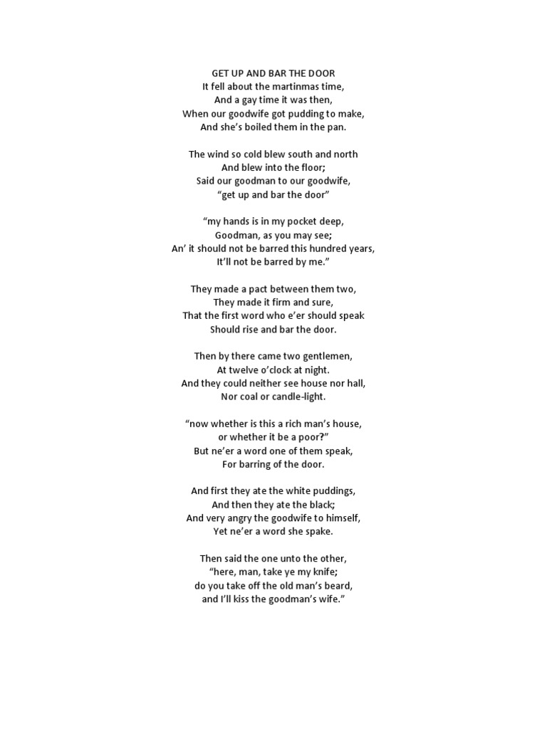 Get up and bar the door pdf