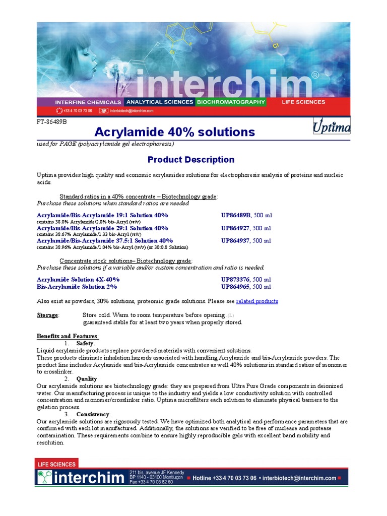 Acrylamide 40% Solutions: Product Description | PDF | Gel ...