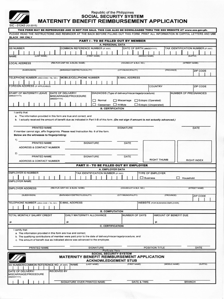 SSSForms Maternity Reimbursement PDF | PDF