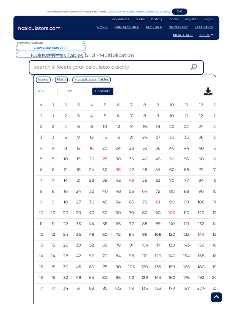 100x100 Times Tables Grid130851 | PDF | Software | Computing And ...