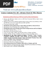 Course Content Advanced Excel Course Contents