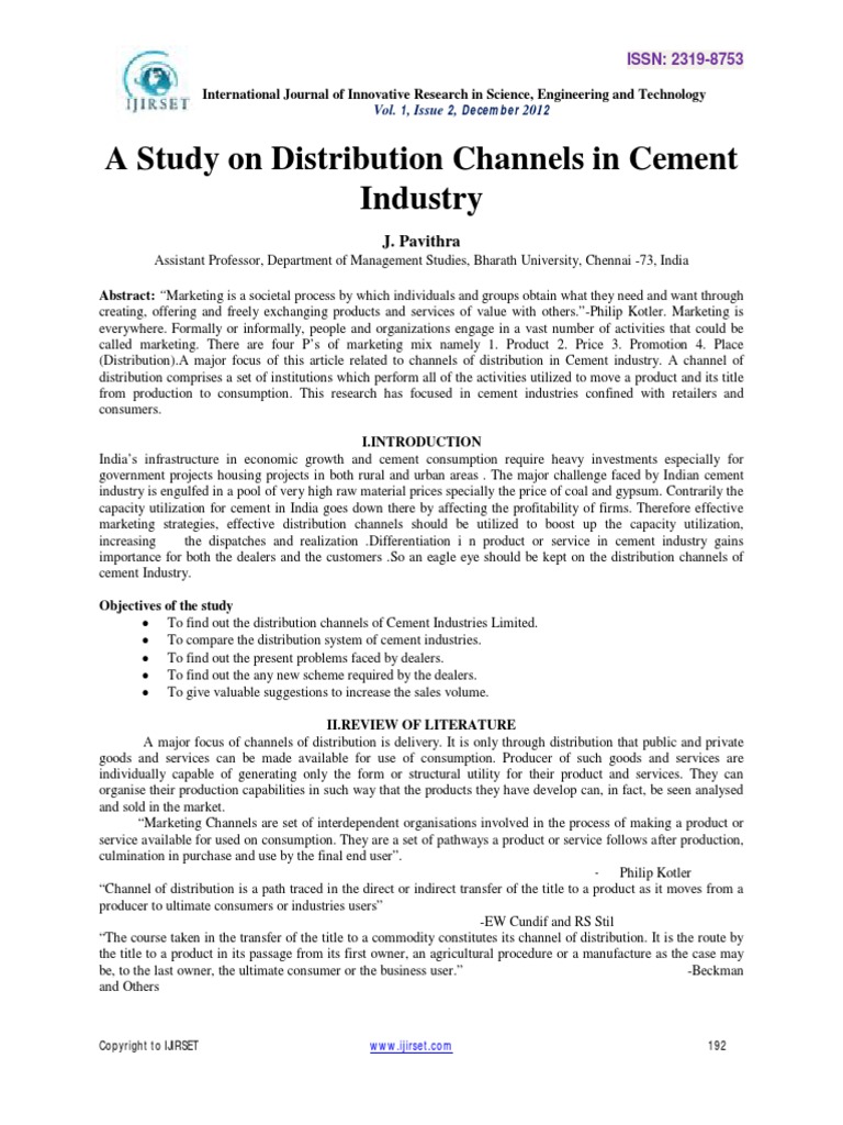 A Study On Distribution Channels in Cementindustry PDF Retail