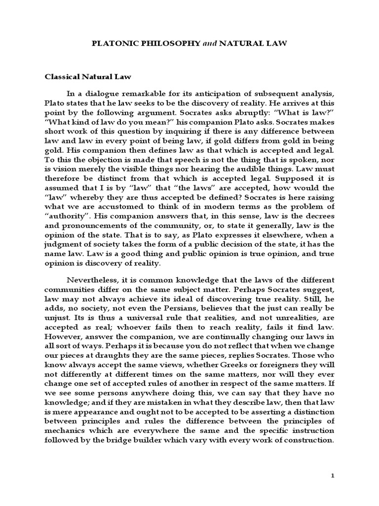 Platonic Philosophy and Natural Law PDF Plato Reality