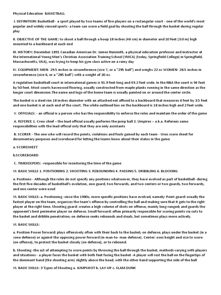 Basketball: Skills and Gameplay Overview | PDF | Basketball Positions ...