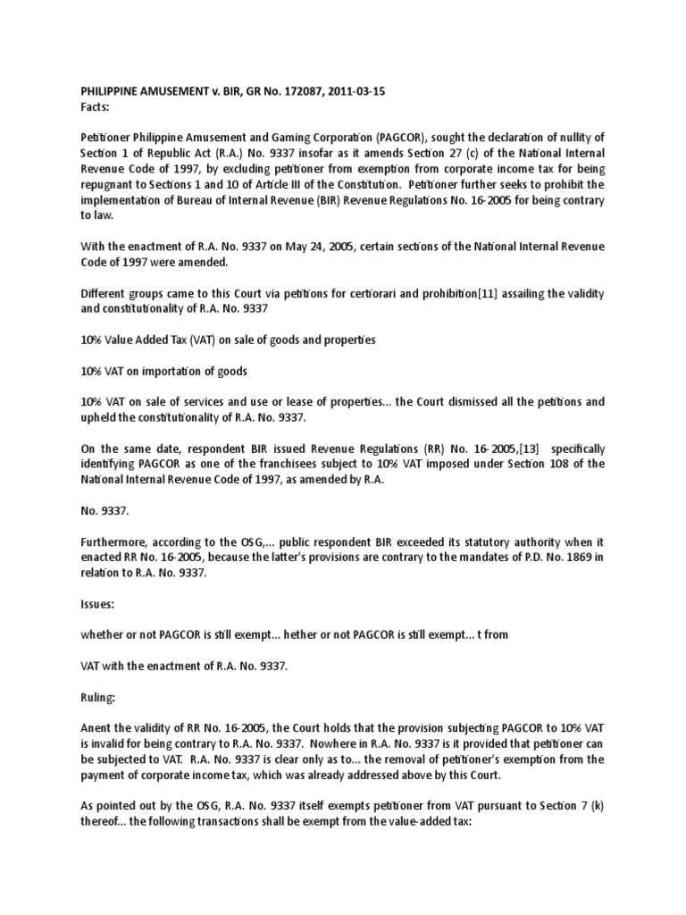 PAGCOR VAT Exemption Ruling Explained | PDF | Tax Exemption | Value ...