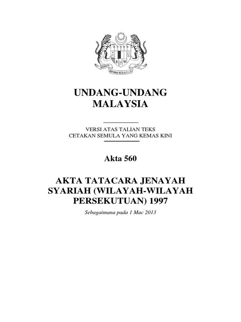 Akta 560 - Akta Prosedur Jenayah Syariah (Wilayah-Wilayah Persekutuan