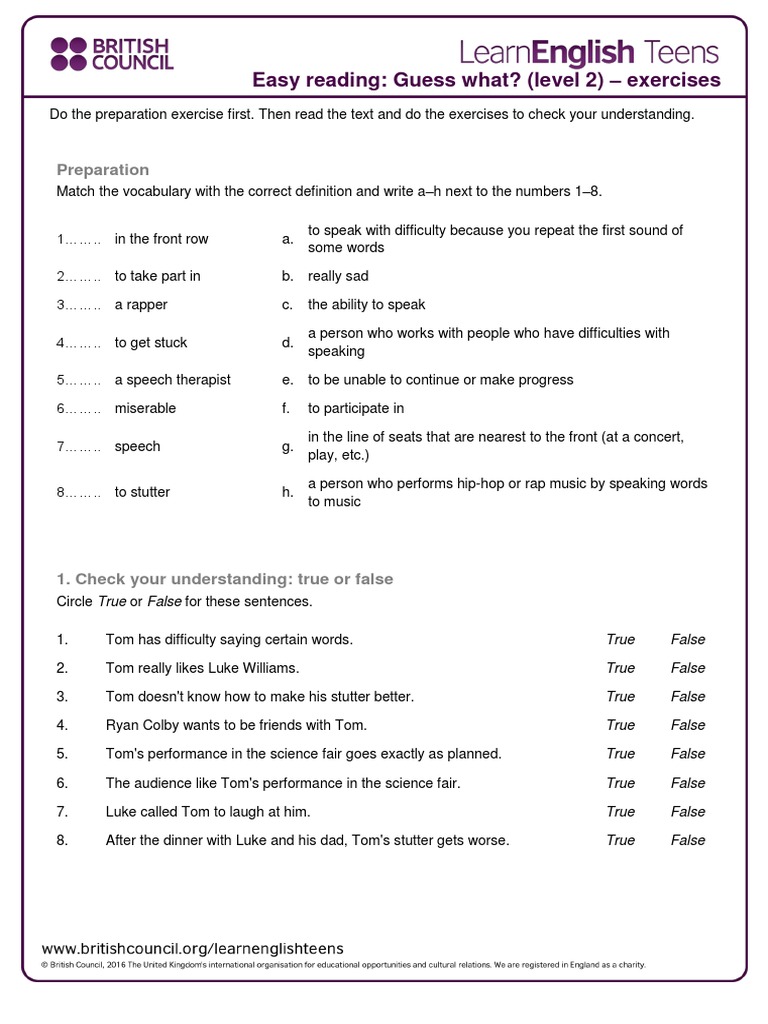 Level 2 Reading Exercises: Speech & Stuttering | PDF | Rapping