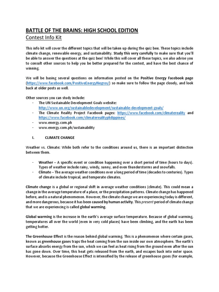 Contest Info Kit: Battle of The Brains: High School Edition | PDF ...