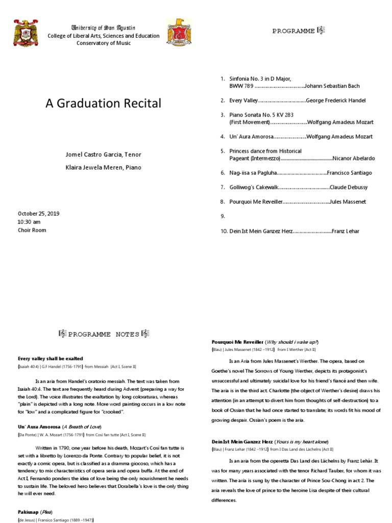 Graduation Recital Program: Jomel Castro | PDF | Compositions | Vocal Music