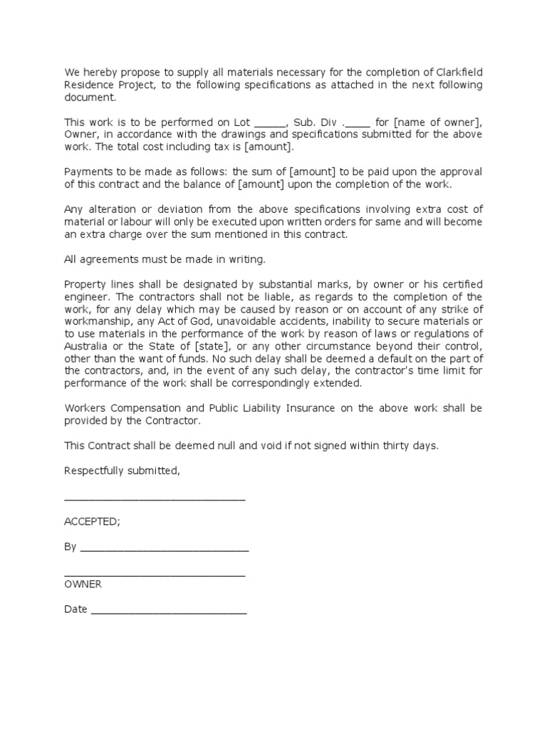 Building materials proposal sample