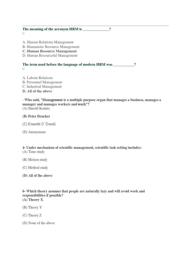 HRM MCQS PDF Human Resource Management Human Resources