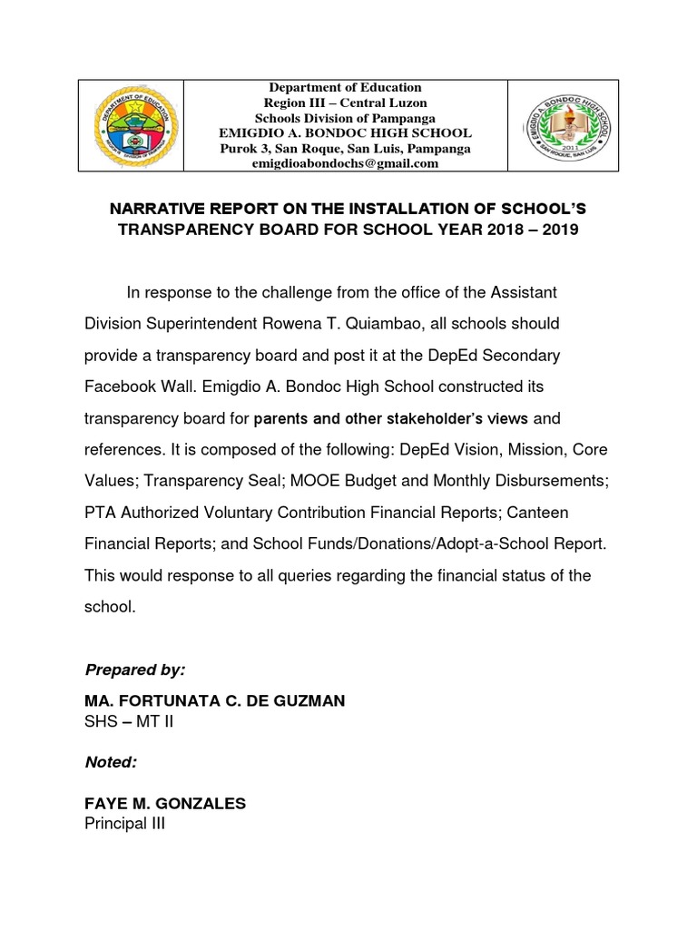 Transparency Board Installation Report | PDF
