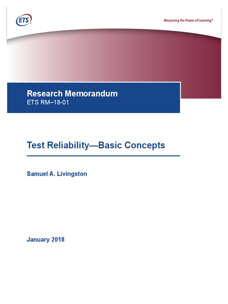 Test Reliability-Basic Concepts: Research Memorandum | PDF | Test ...