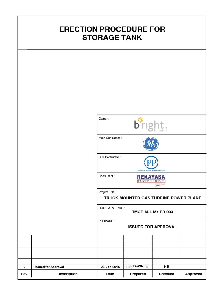 Erection Procedure (Storage Tank) PDF Welding Construction