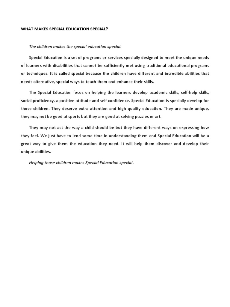 What Makes Special Education Special PDF