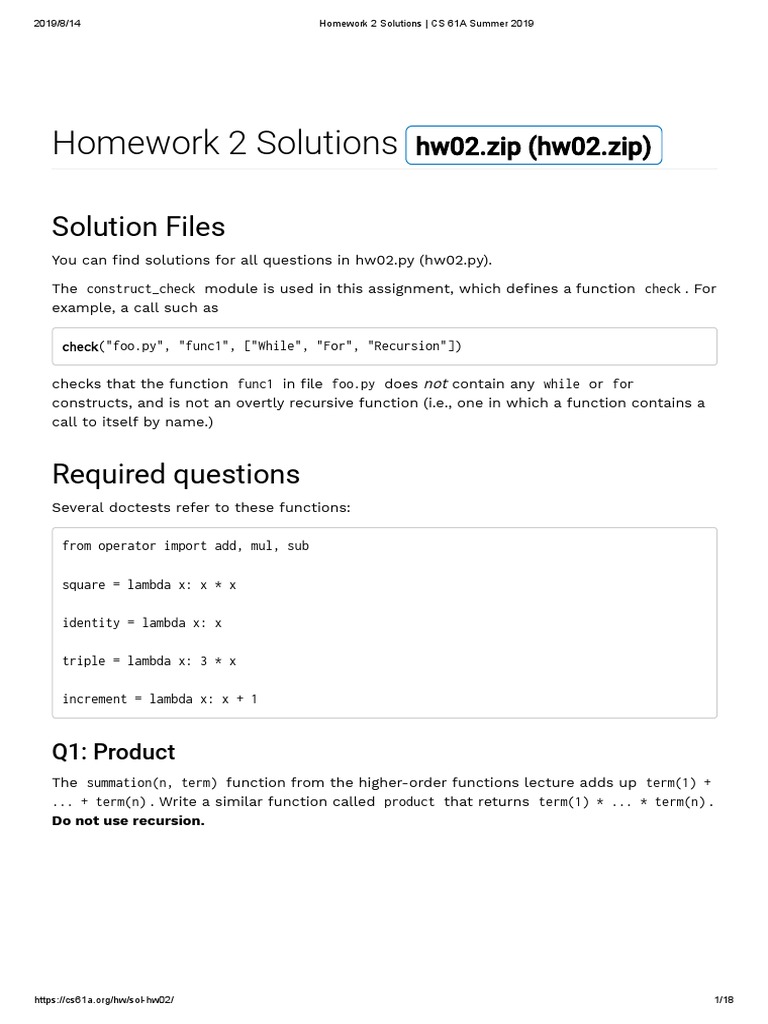 Homework 2 Solutions - CS 61A Summer 2019 PDF | PDF | Areas Of Computer ...