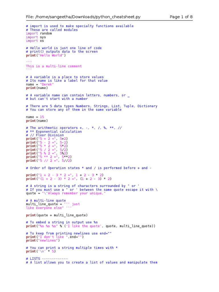 Python Cheatsheet | PDF | Object Oriented Programming | String ...