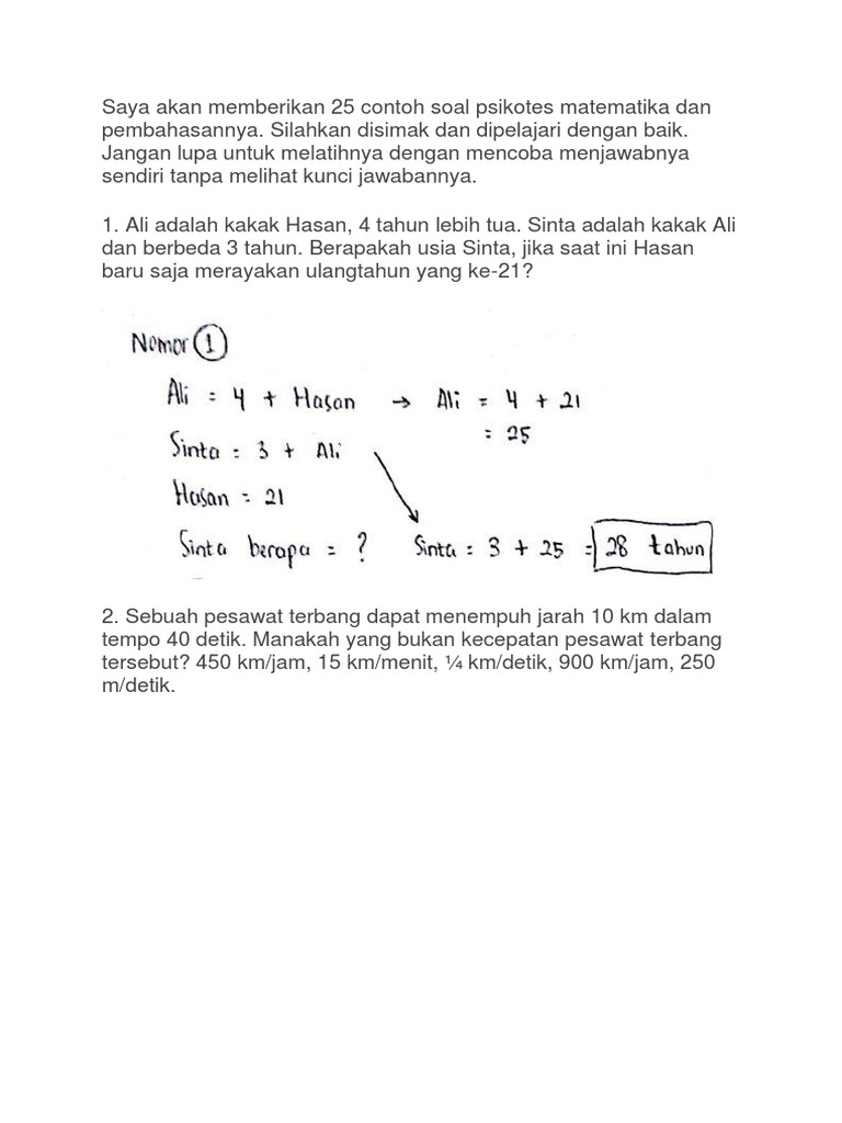 Jawaban Soal Psikotest Matematika Bercerita
