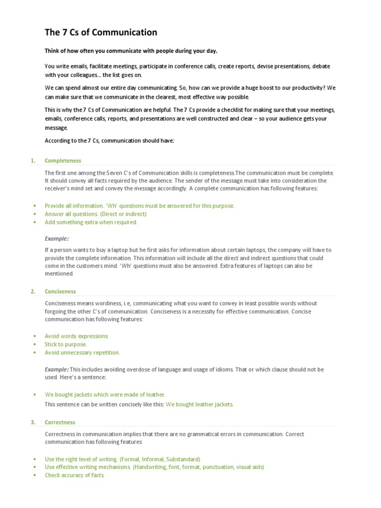 7 Cs of Communication | PDF | Idiom | Communication