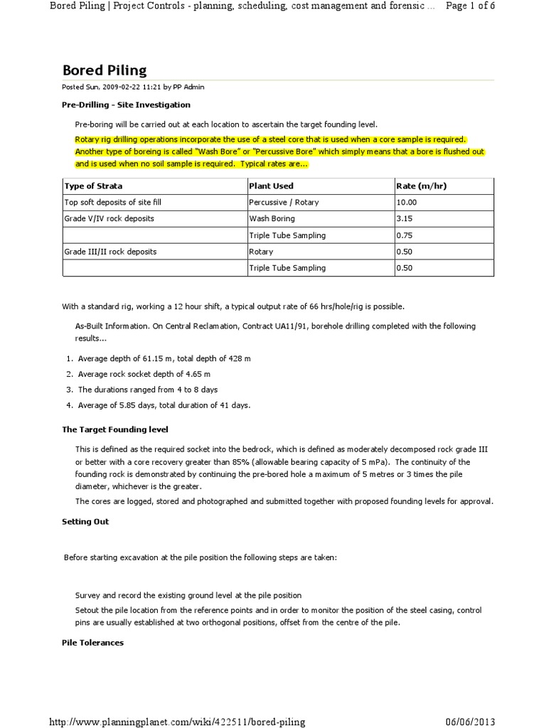 Bored Piling - Construction Aspects | PDF | Deep Foundation | Drilling Rig