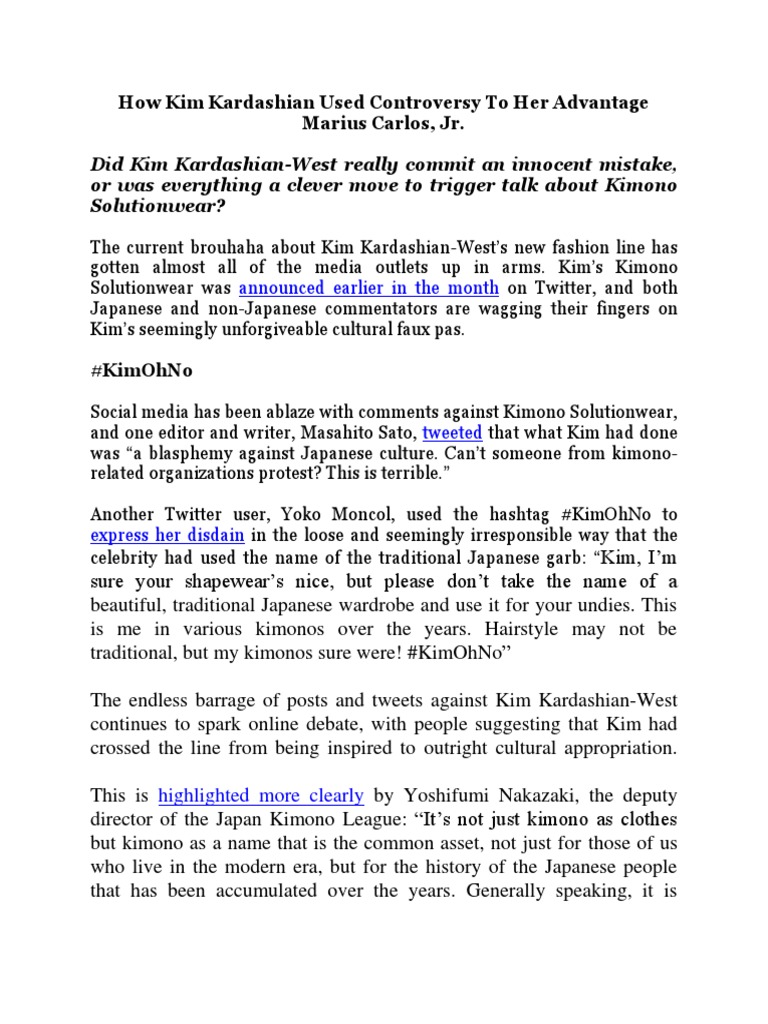 Kim Kardashian's Controversial Kimono Line PDF Clothing Fashion