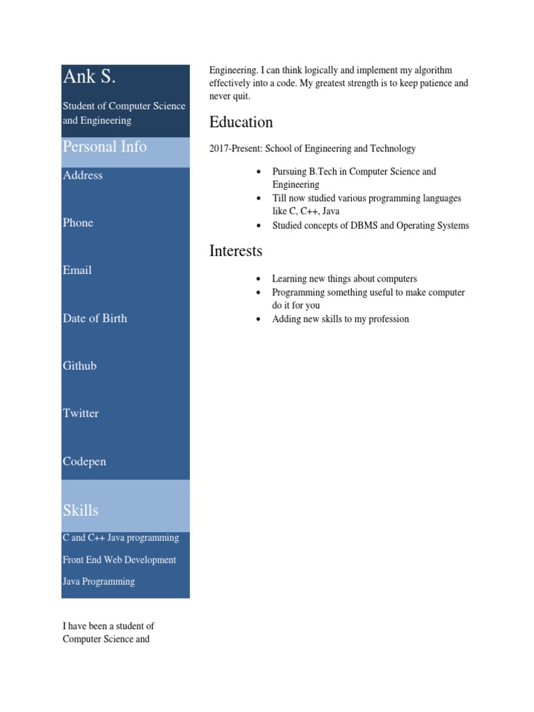 Computer Science Student Profile | PDF