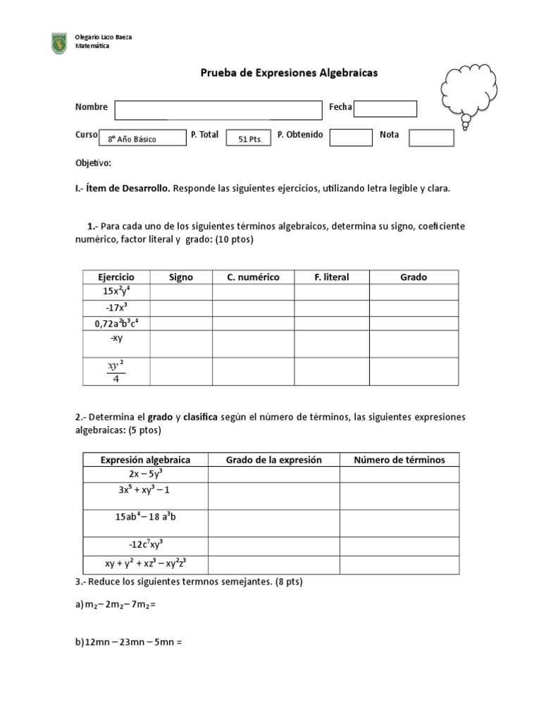 Evaluación de Expresiones Algebraicas Adiciones y Multiplicaciones | PDF