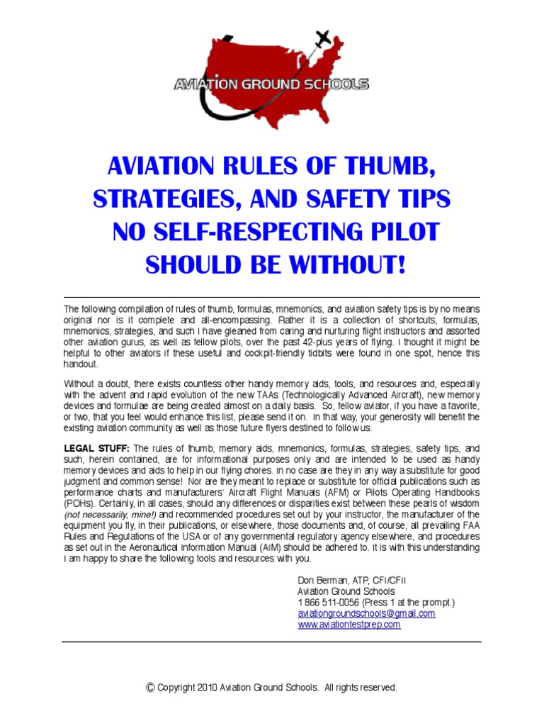 Aviation Rules of Thumb, Strategies, and Safety Tips No SelfRespecting Pilot Should Be Without