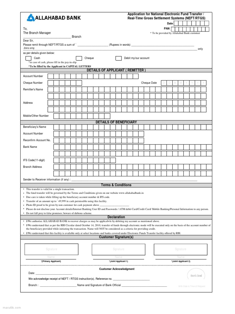 Allahabad Bank Rtgs Debit Card Cheque