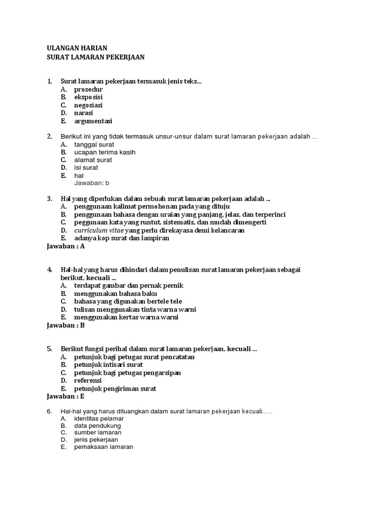 Ulangan Harian Surat Lamaran