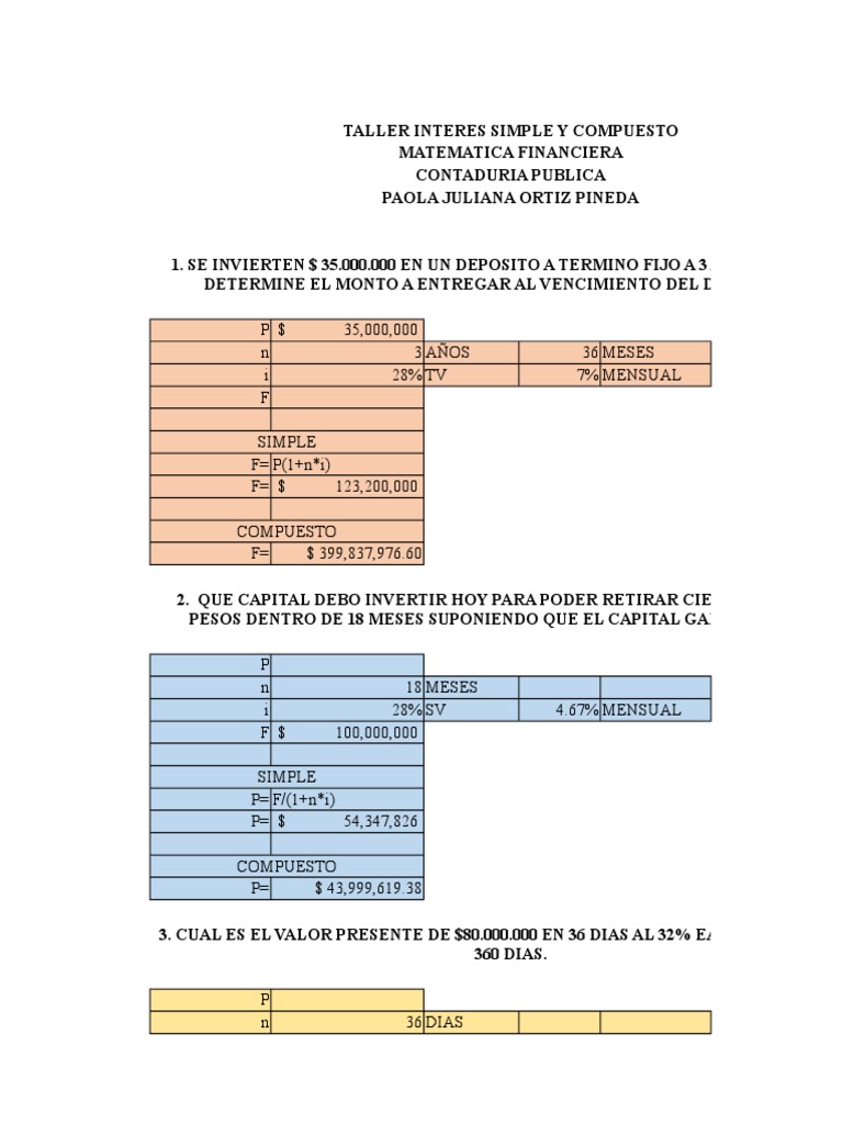 Taller Matematica Financiera | PDF | Dinero | Economias