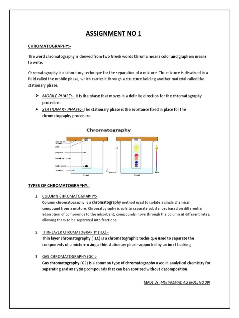 ASSIGNMENT NO 1 Chromatography EXACT PDF Chromatography Thin Layer Chromatography
