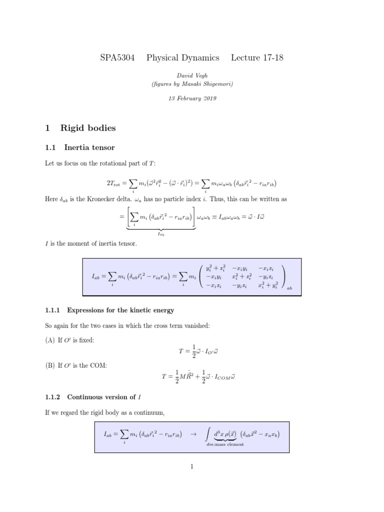 Inertia Tensor and Kinetic Energy of Rigid Bodies | PDF | Rotation ...