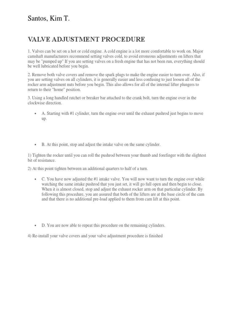 Valve Adjustment Procedure PDF