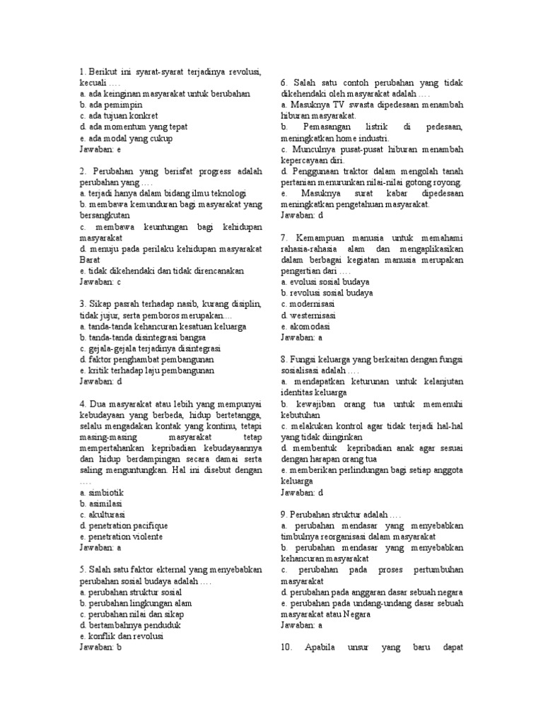 Soal Perubahan Sosial