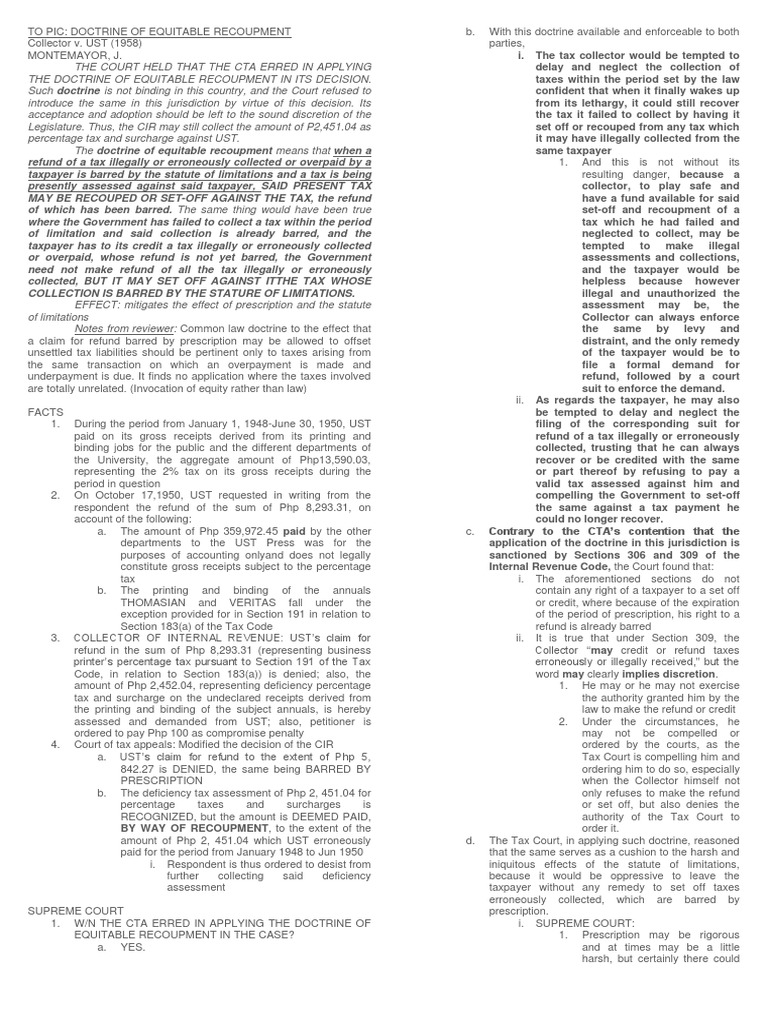 UST Court Ruling on Equitable Recoupment | PDF | United States Tax ...